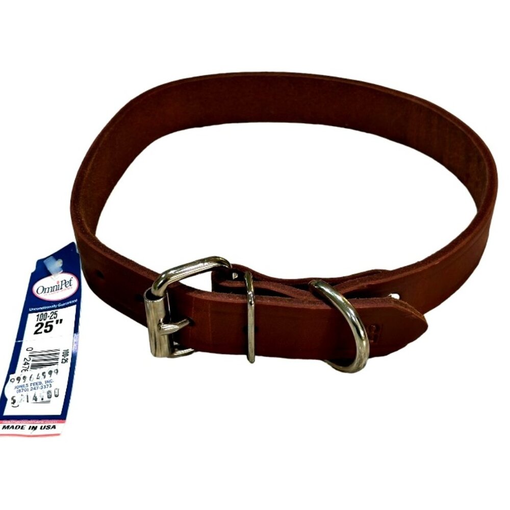 NEW OmniPet® Brown Leather Dog Collar Large 25" Long 1" Wide Made in the USA